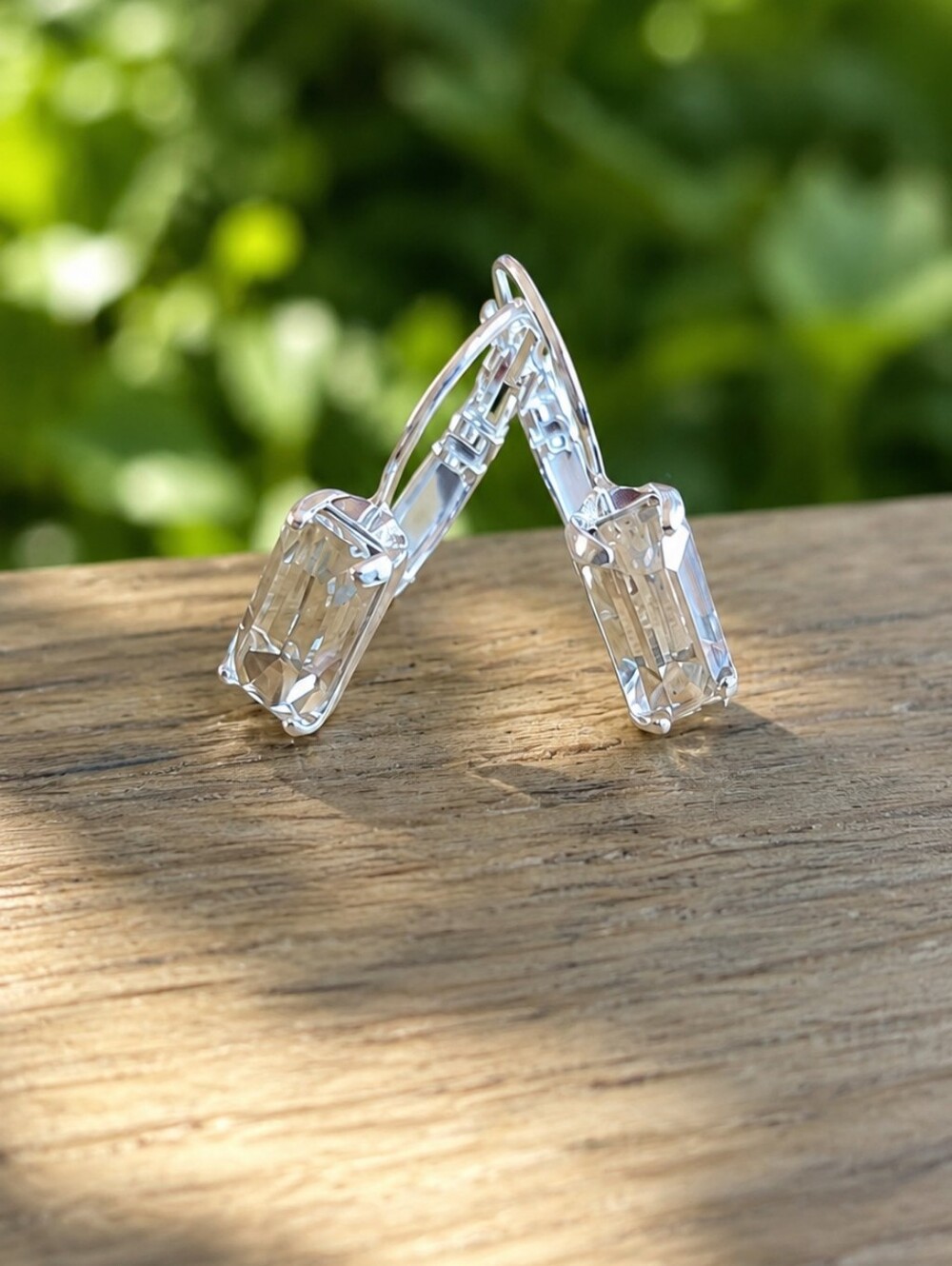 Silver Leverback Earrings with Octagon Golden Shadow Crystals | Handmade